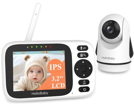 HelloBaby 3.2'' IPS Screen Baby Monitor - Remote Pan-Tilt-Zoom, Night Vision