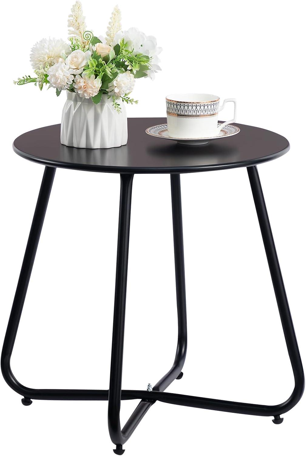 HollyHOME Round Metal Side Table for Indoor and Outdoor Use
