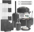 Gray Bathroom Accessories Set with Shower Curtain and Rugs - Complete