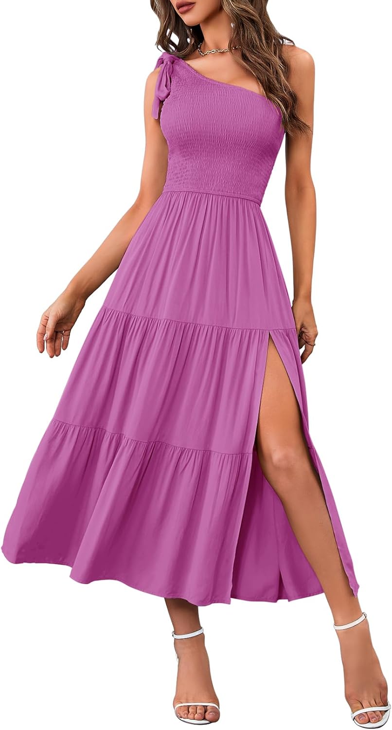 MEROKEETY Women's Summer One Shoulder Midi Dress for Parties