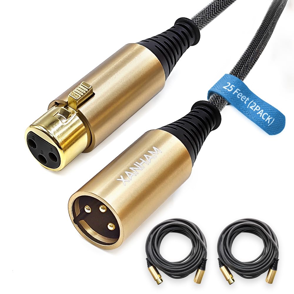 XLR Cable 25 Feet 2 Pack for Professional Audio Quality
