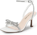 Women's Double Bowknots Rhinestone Heels Open Square Toe