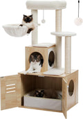 Cat Tree with Litter Box Enclosure 50in - Sturdy Multi-Level Cat Condo