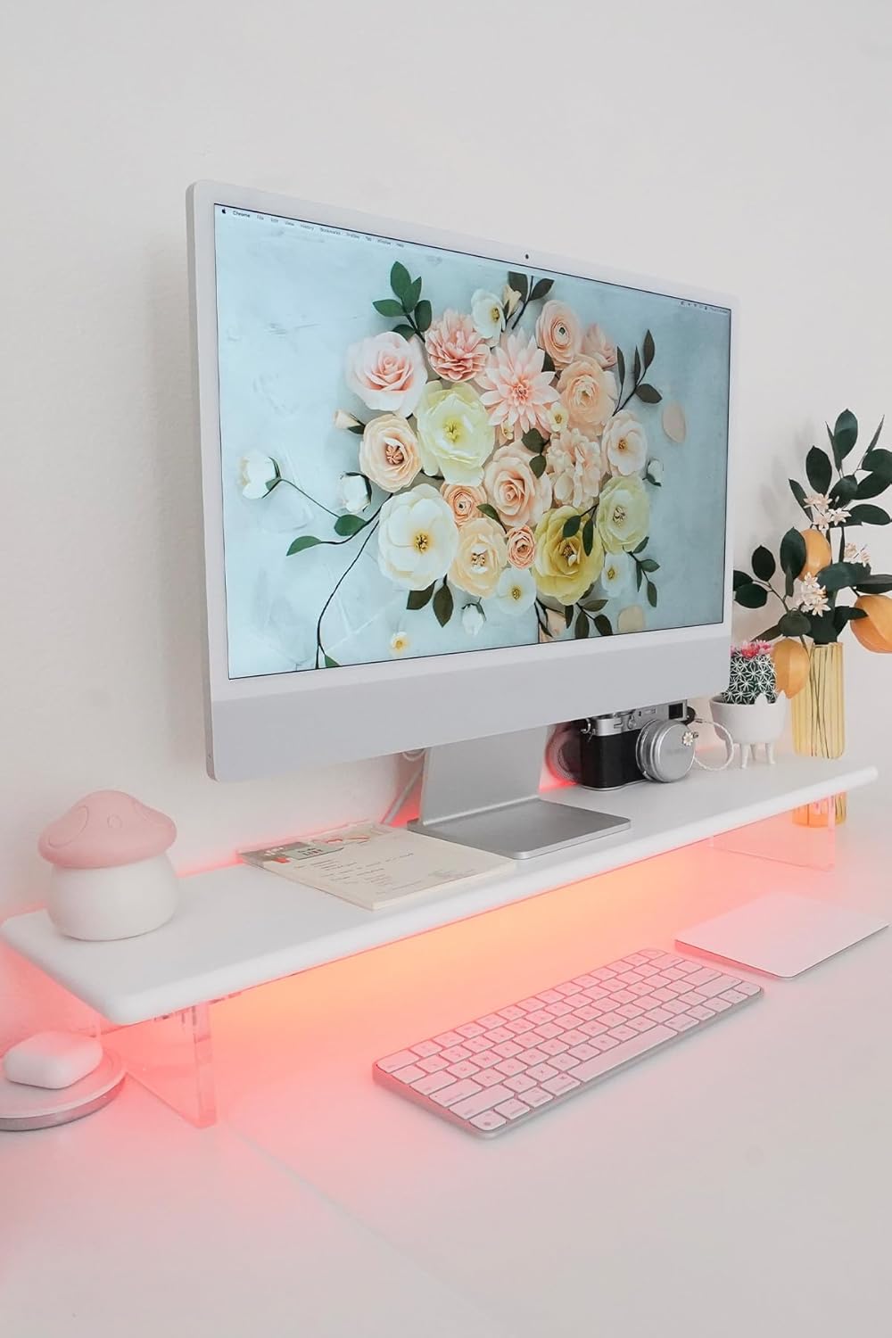 Bamboo Monitor Stand Riser with Acrylic Legs for Desk Setup