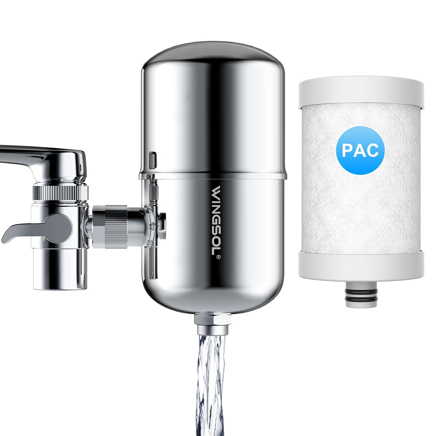 WINGSOL Stainless Steel Water Filter for Sink Faucet - 360 Rotating