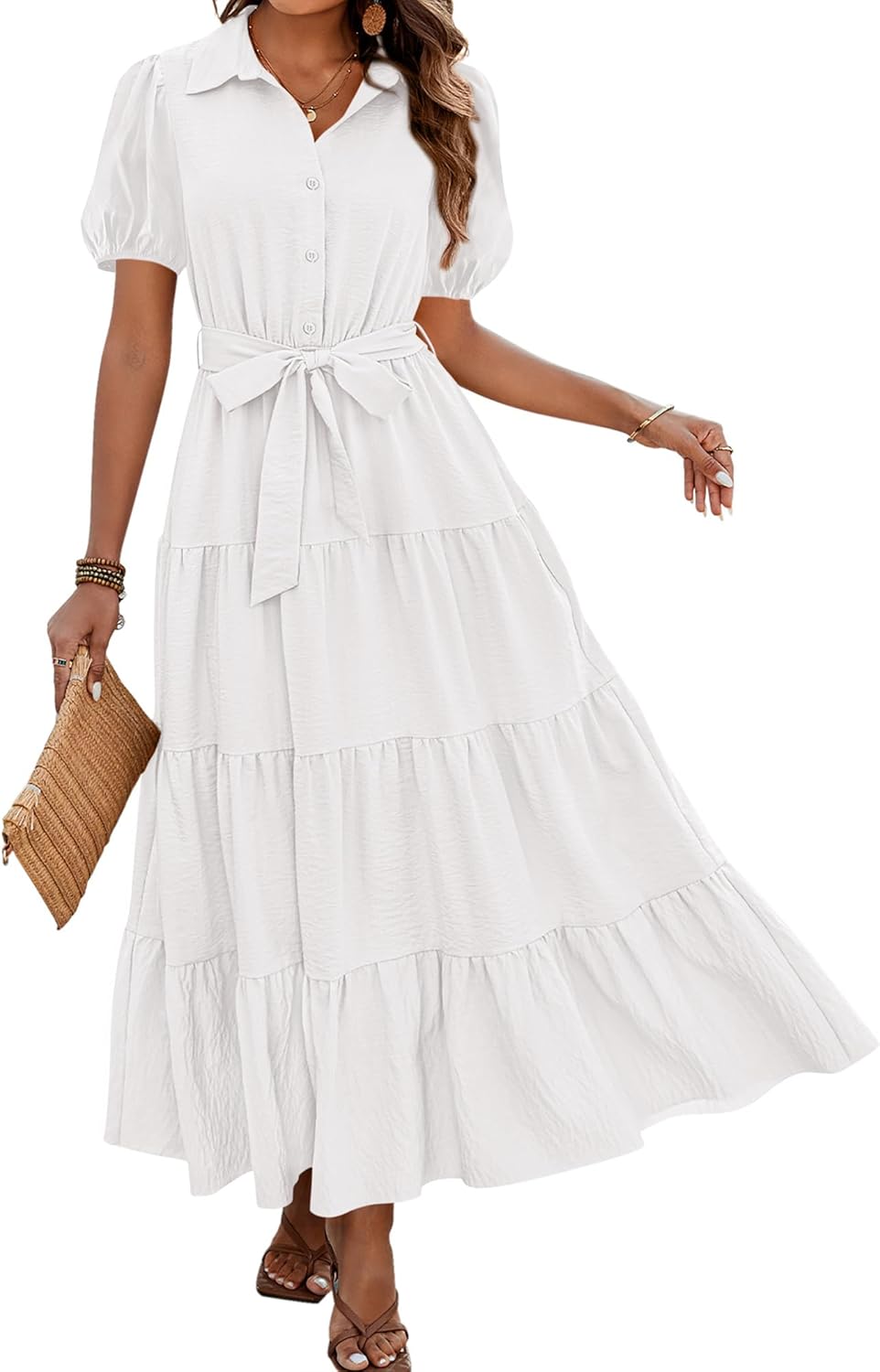 Dowerme Womens Summer Dresses Short Sleeve Maxi Beach Wear