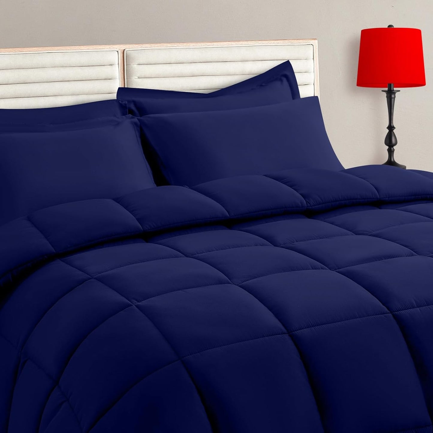 TAIMIT Navy Queen Size Comforter Set - 7 Pieces Bed in a Bag