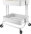 2 Tier Rolling Cart Metal Utility Cart with Wheels and Cover - Mobile