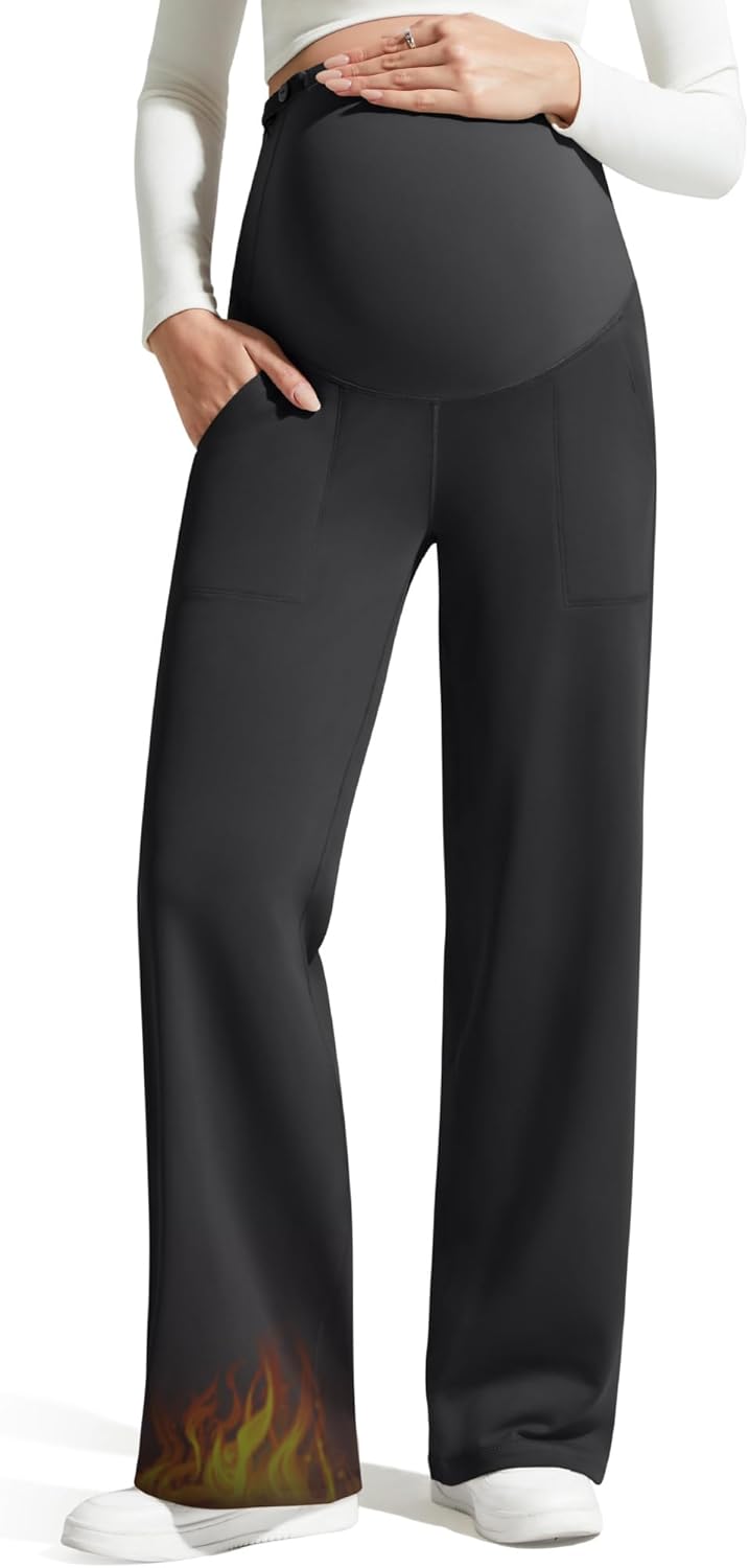 G4Free EverGoing Fleece Lined Maternity Wide Leg Pants for Comfort