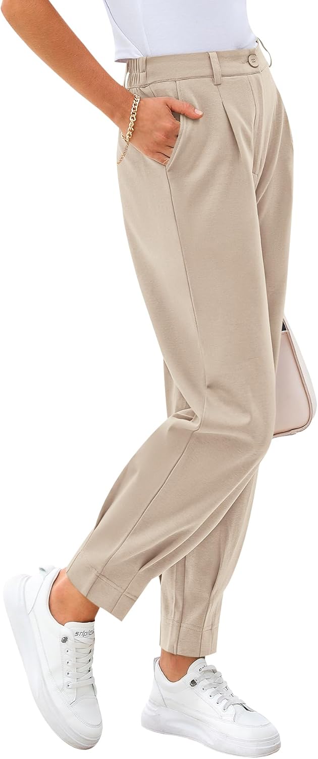 CFLONGE Women's Summer High Waisted Pants for Casual Work