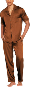 Men Satin Silk Pajama Set 2 Piece Button Down with Pockets - Cozy