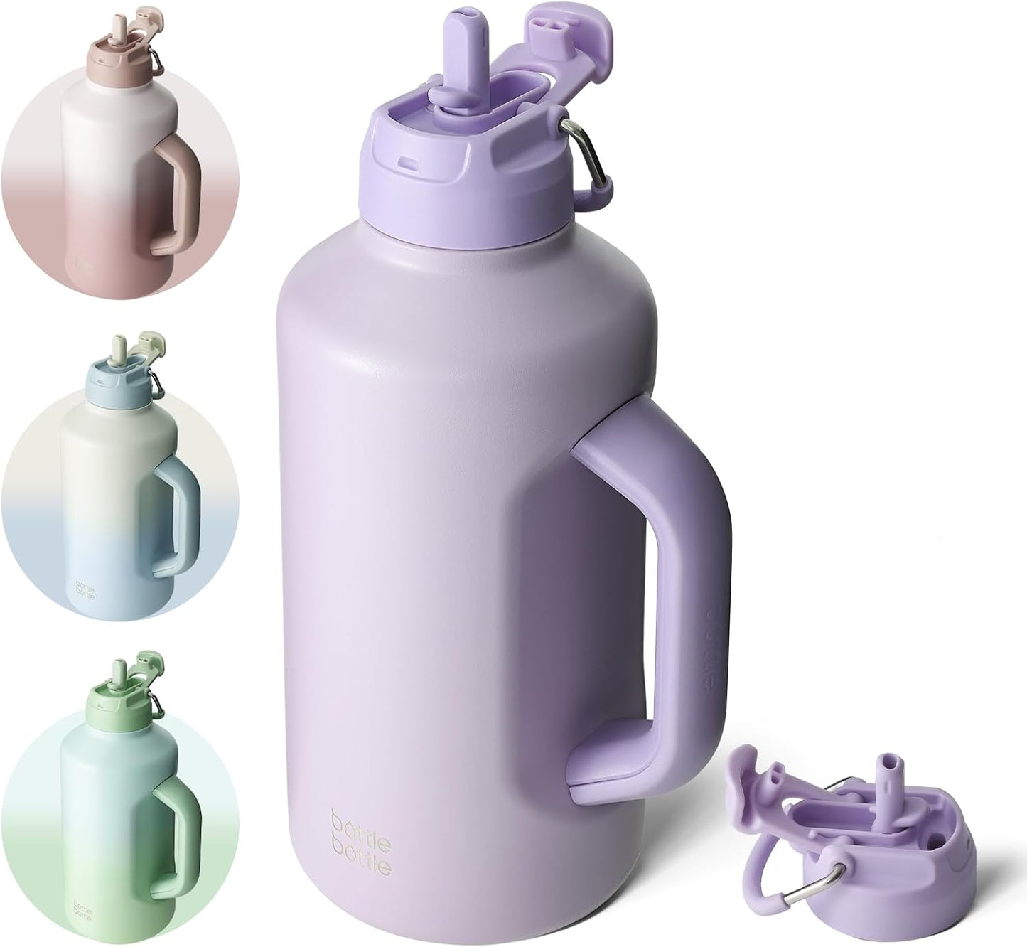 Insulated Water Bottle 64 oz with Straw and Dual-use Lid