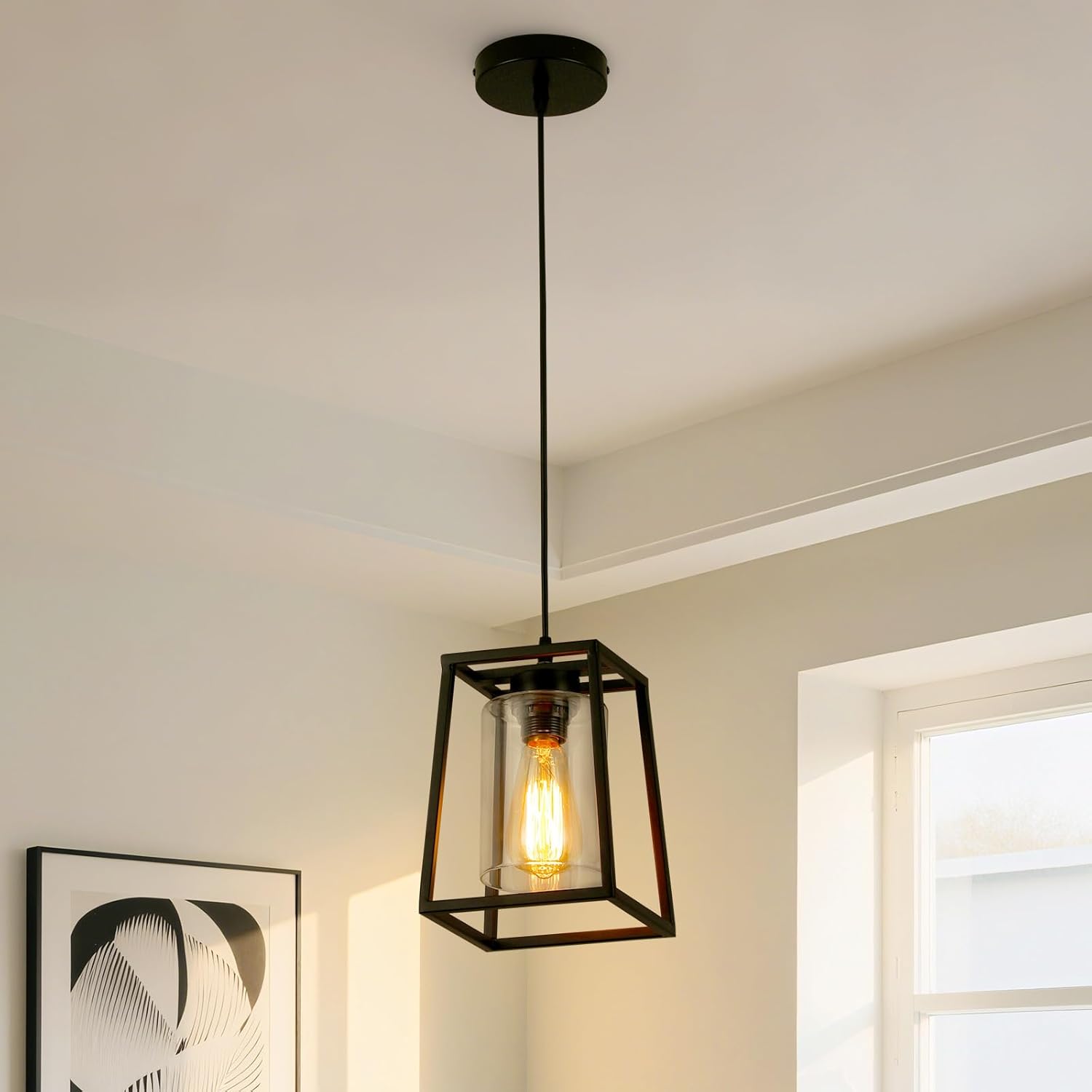 Black Pendant Lights Kitchen Island Lantern Fixture for Home