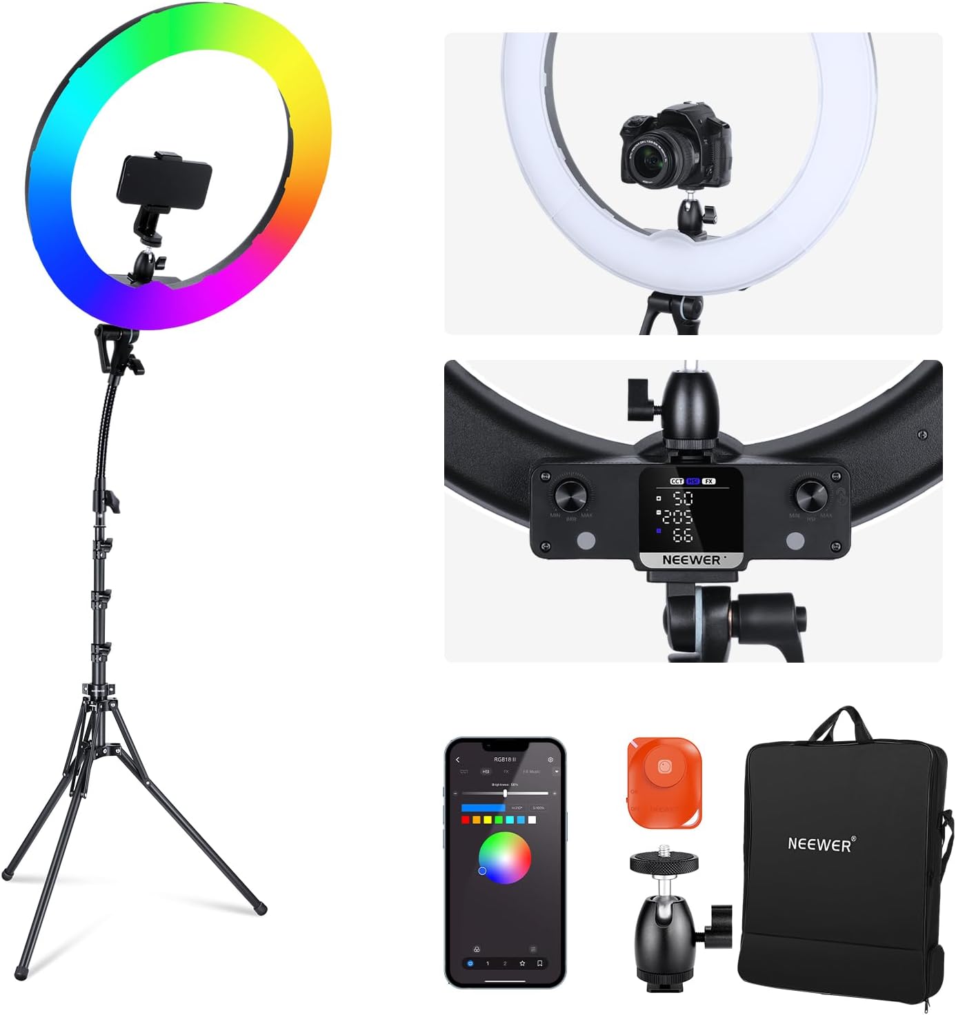 NEEWER 18 Inch RGB LED Ring Light for Perfect Selfies & Videos