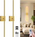 28 in Battery Operated Wall Sconce Set of 2 - Rechargeable Gold Wall