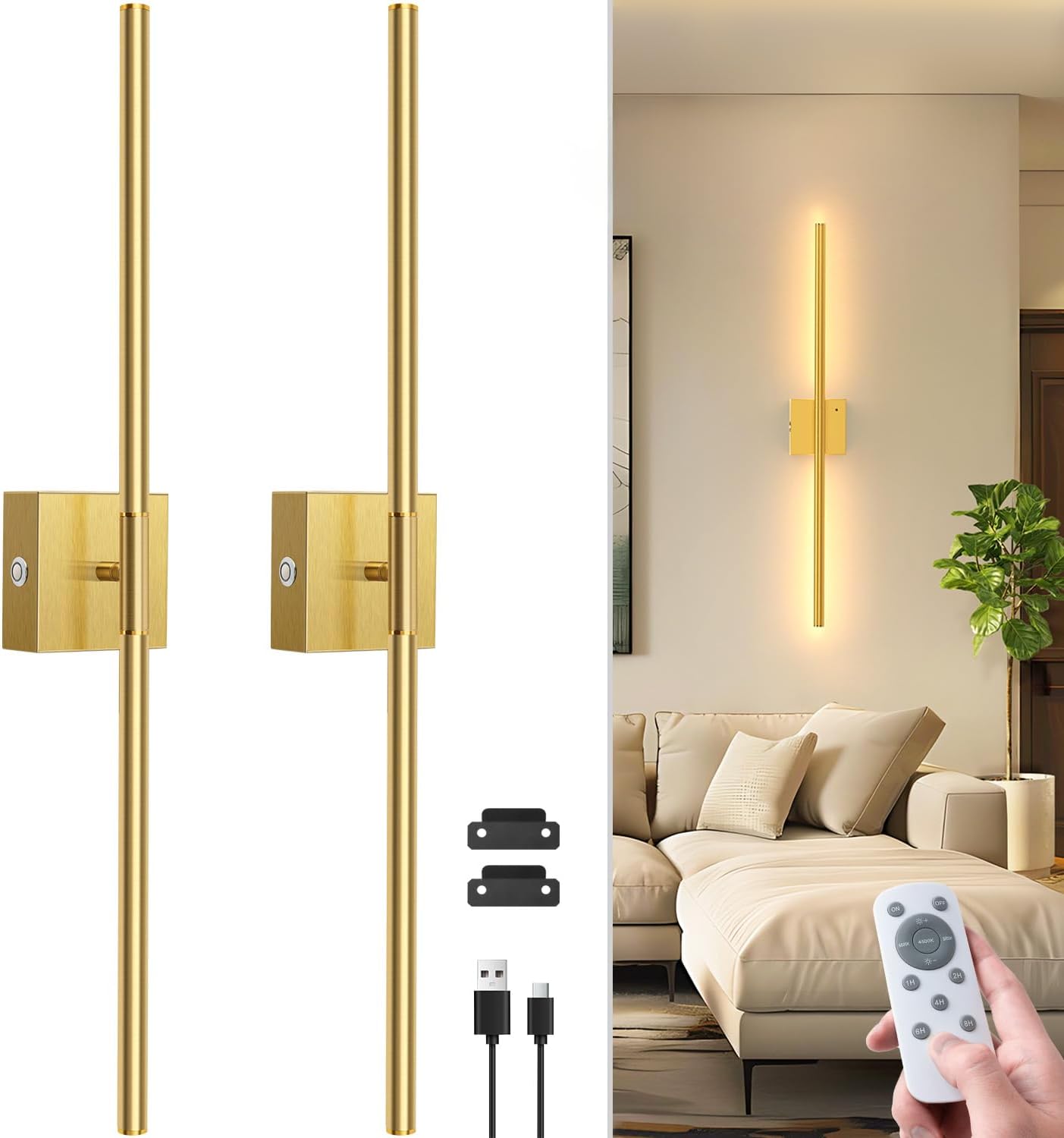 28 Inch Battery Operated Wall Sconce Set of 2 for Modern Spaces
