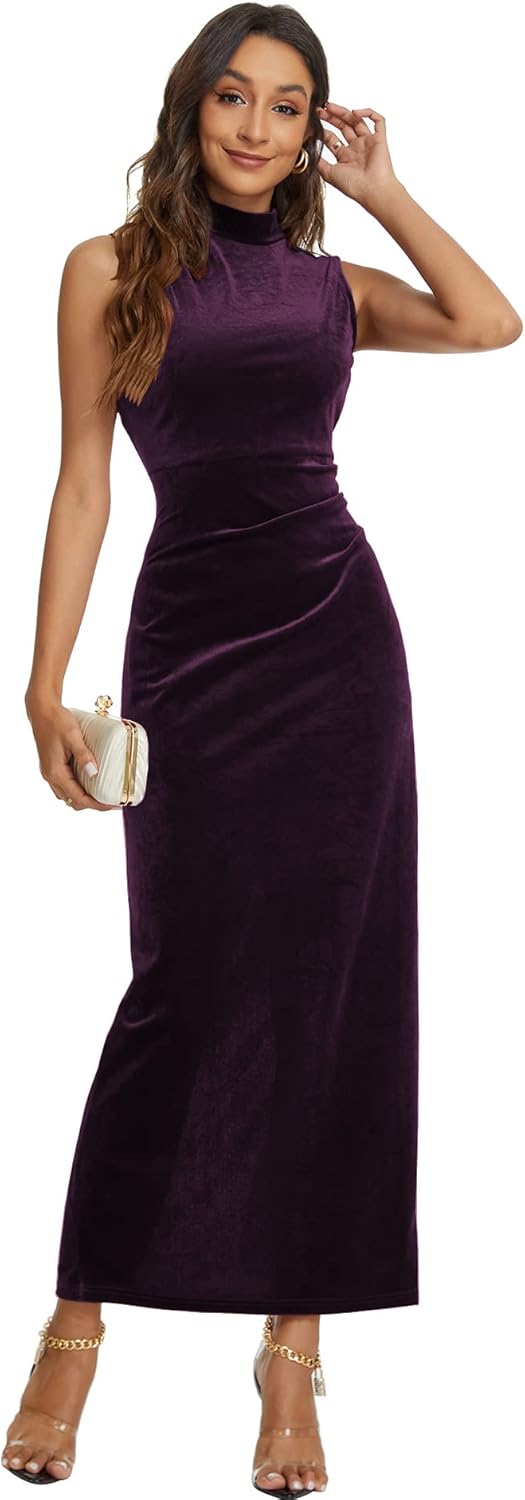 Capuffy Women Backless Velvet Maxi Dress for Formal Events