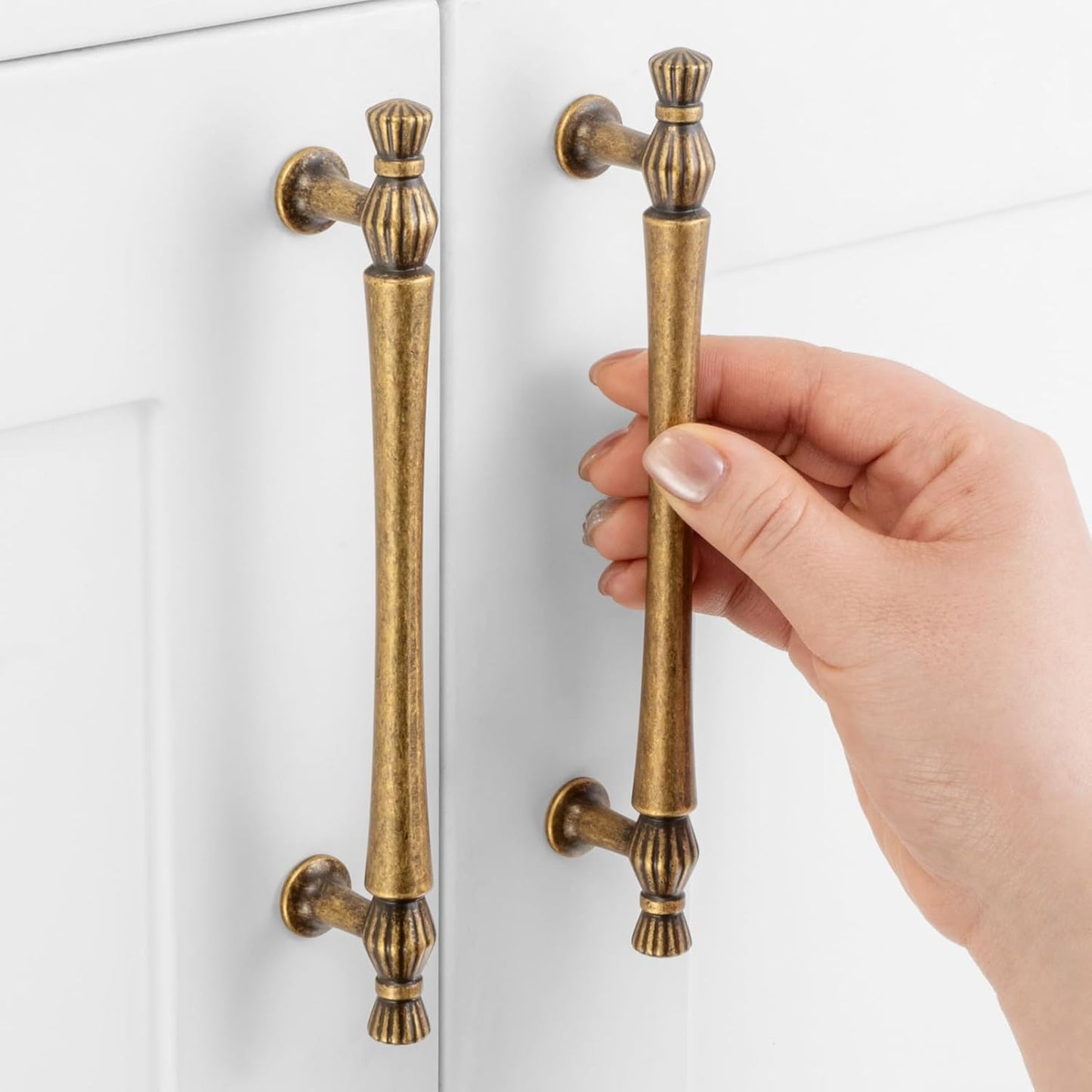 Antique Brass Cabinet Pulls - 10 Pack 5 Inch Hole Centers
