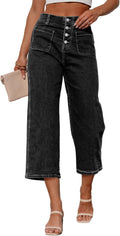 Trendy Wide Leg Jeans for Women - High Waisted Capri Pants