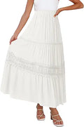 ZESICA Women's Summer Bohemian Lace Trim Maxi Skirt