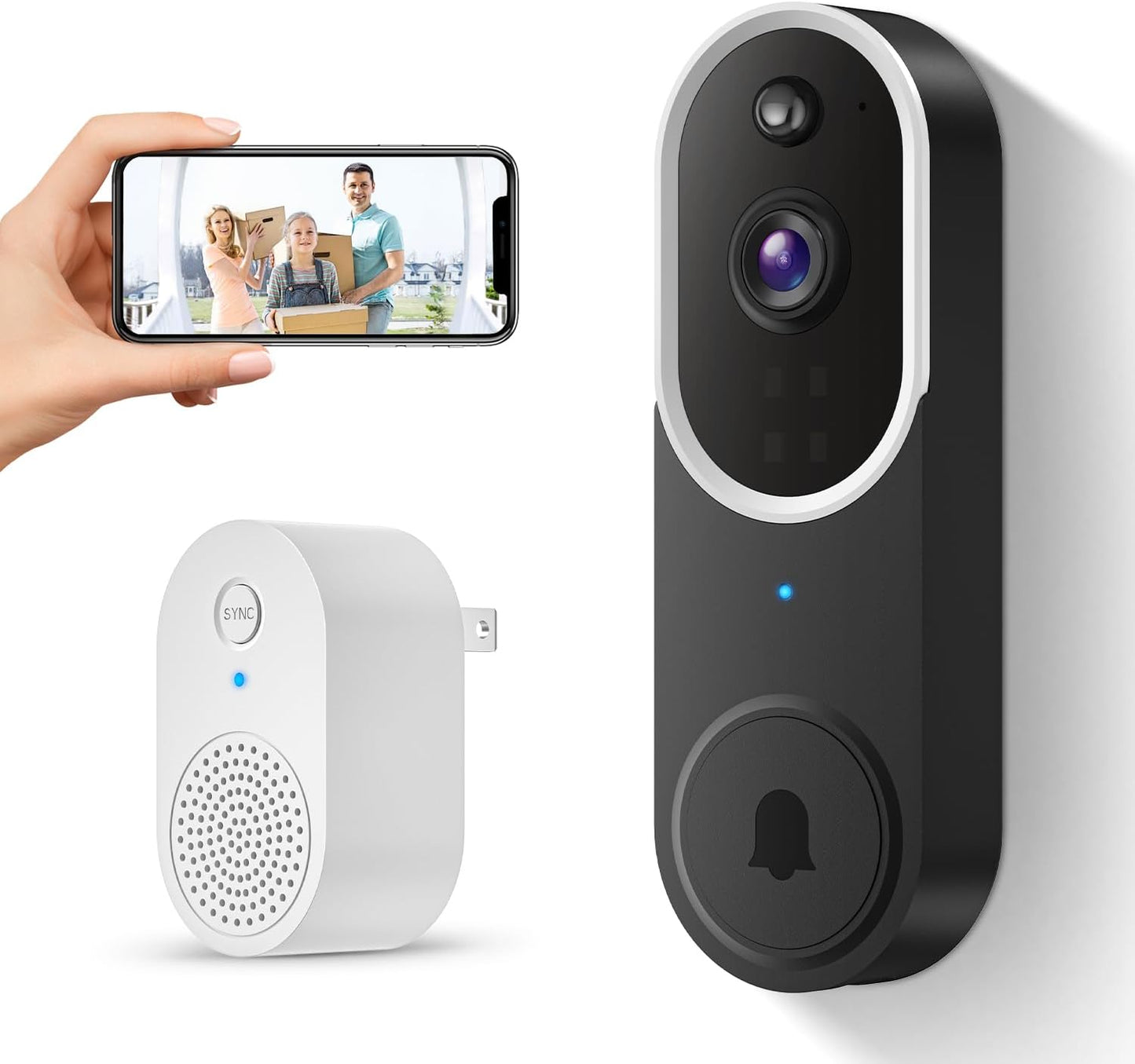 1080P Wireless Doorbell Cam: AI Human Detection, Night Vision, 2-Way Audio