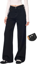 Women's Adjustable Waist Baggy Jeans High Rise Wide Straight Leg