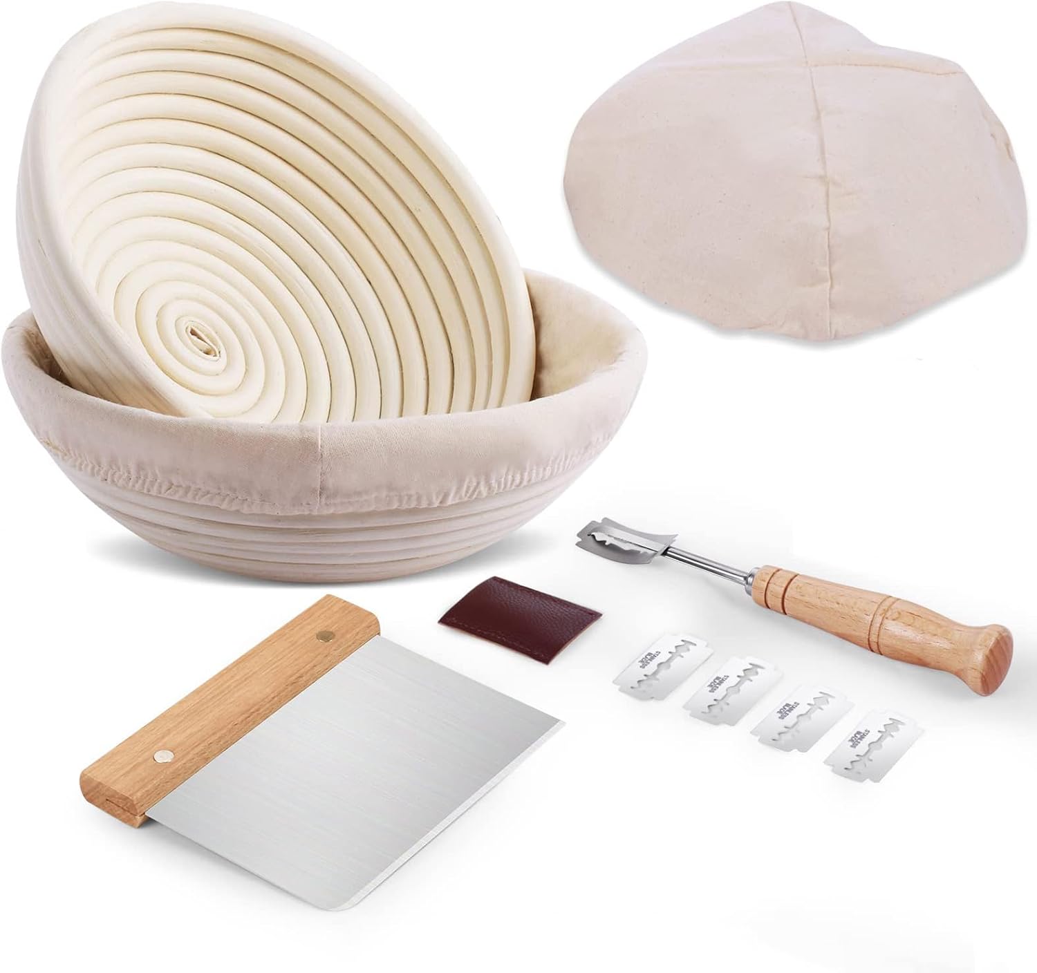 Bread Proofing Basket Set with Lame and Scraper for Bakers