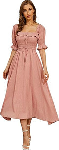 R.YIposha Women Vintage Elastic Square Neck Ruffled Maxi Dress