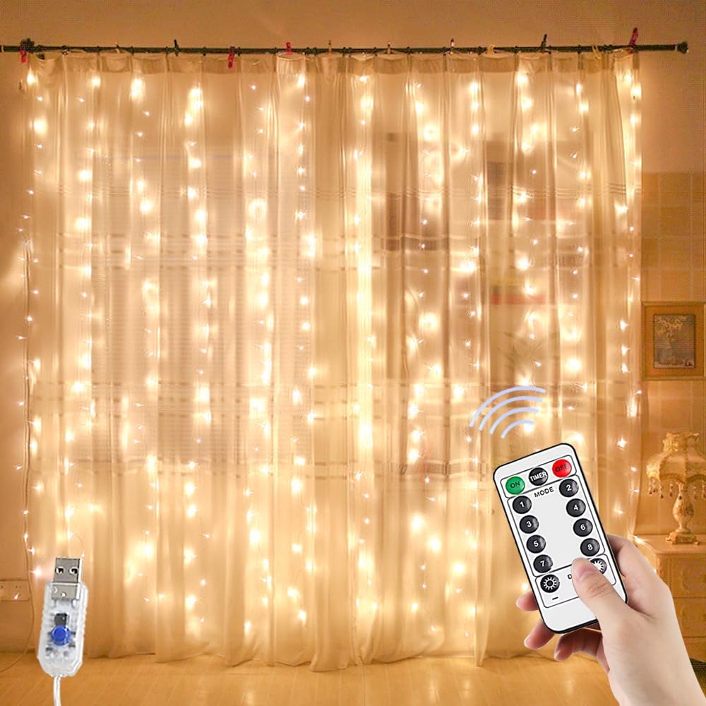 YEOLEH 144LED Curtain Lights - Waterproof & USB Powered