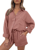 AUTOMET 2 Piece Lounge Set For Women - Oversized Shirt & Shorts being