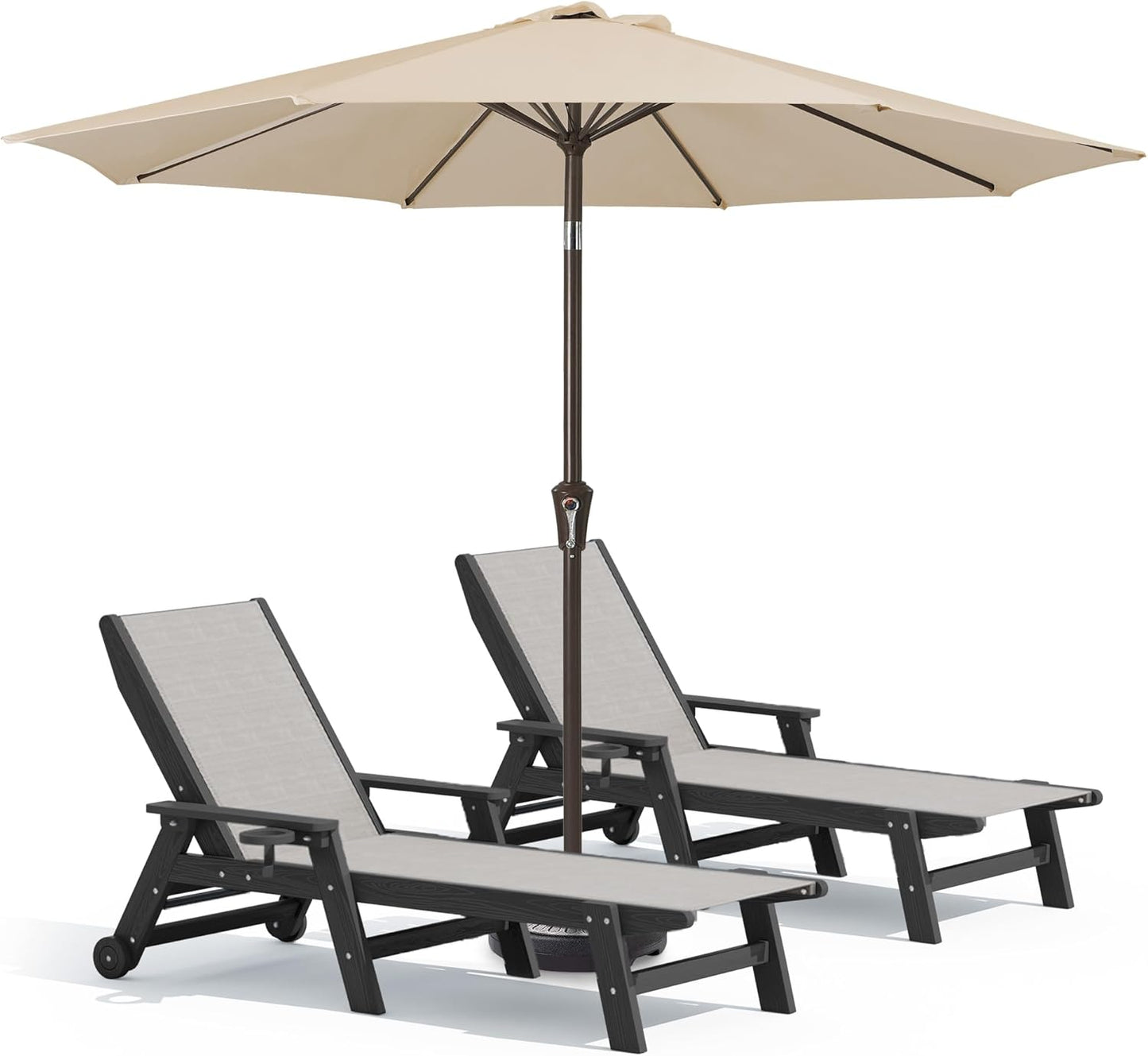 Comfortable Outdoor Chaise Lounge Chair Set with Umbrella