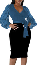BOGURST Semi Formal Church Dress Bishop Sleeve V Neck Midi - Elegant