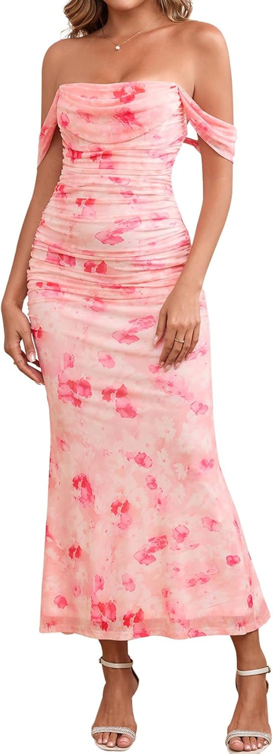 KUTUMAI Off The Shoulder Maxi Long Dress for Weddings & Parties