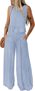 Dokotoo Pants Sets Women Sleeveless Round Neck Two Piece - Wide Leg
