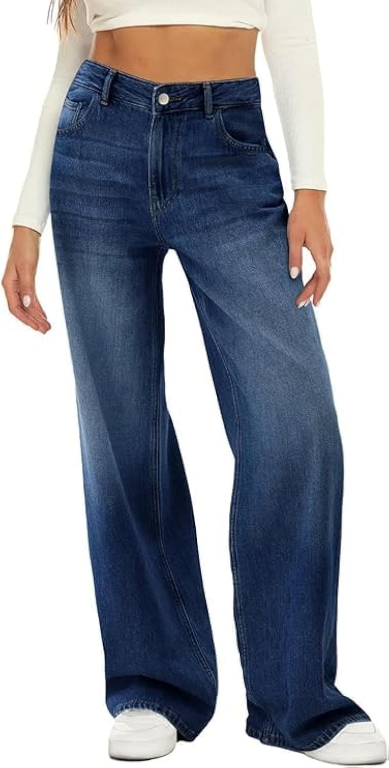 HDLTE Women Wide Leg Jeans High Waist Baggy Jean for Comfort