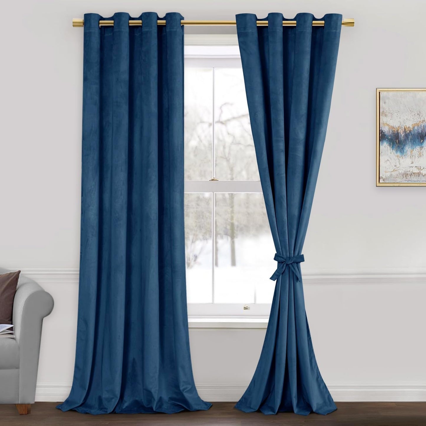 Navy Velvet Blackout Curtains for Living Room and Bedroom