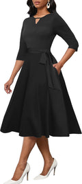 CLOCOR Midi Dress A-Line Fit and Flare - Comfortable Everyday Midi at