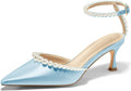 Coutgo Womens Pearl Kitten Heels Closed Pointed Toe (Style M4WS)