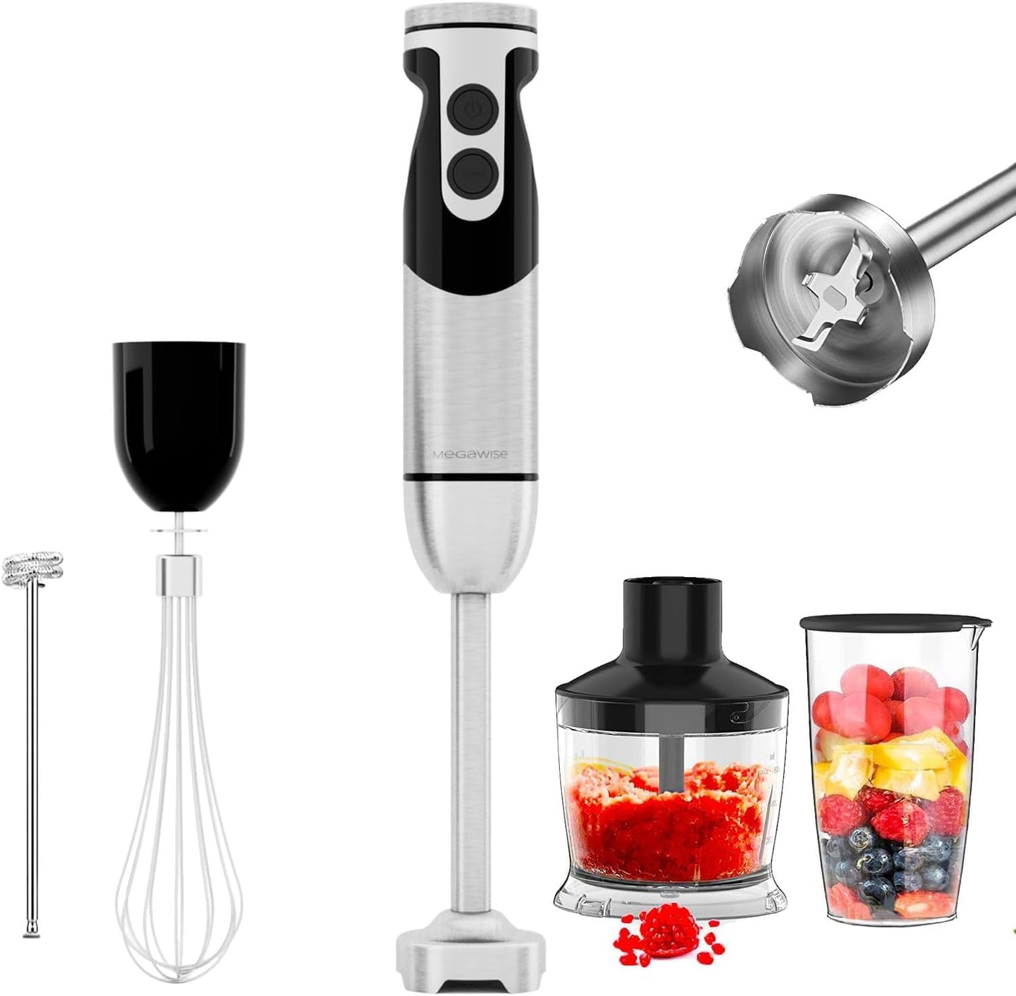MegaWise 5-in-1 Hand Blender: 12-Speed Titanium Blades - Black