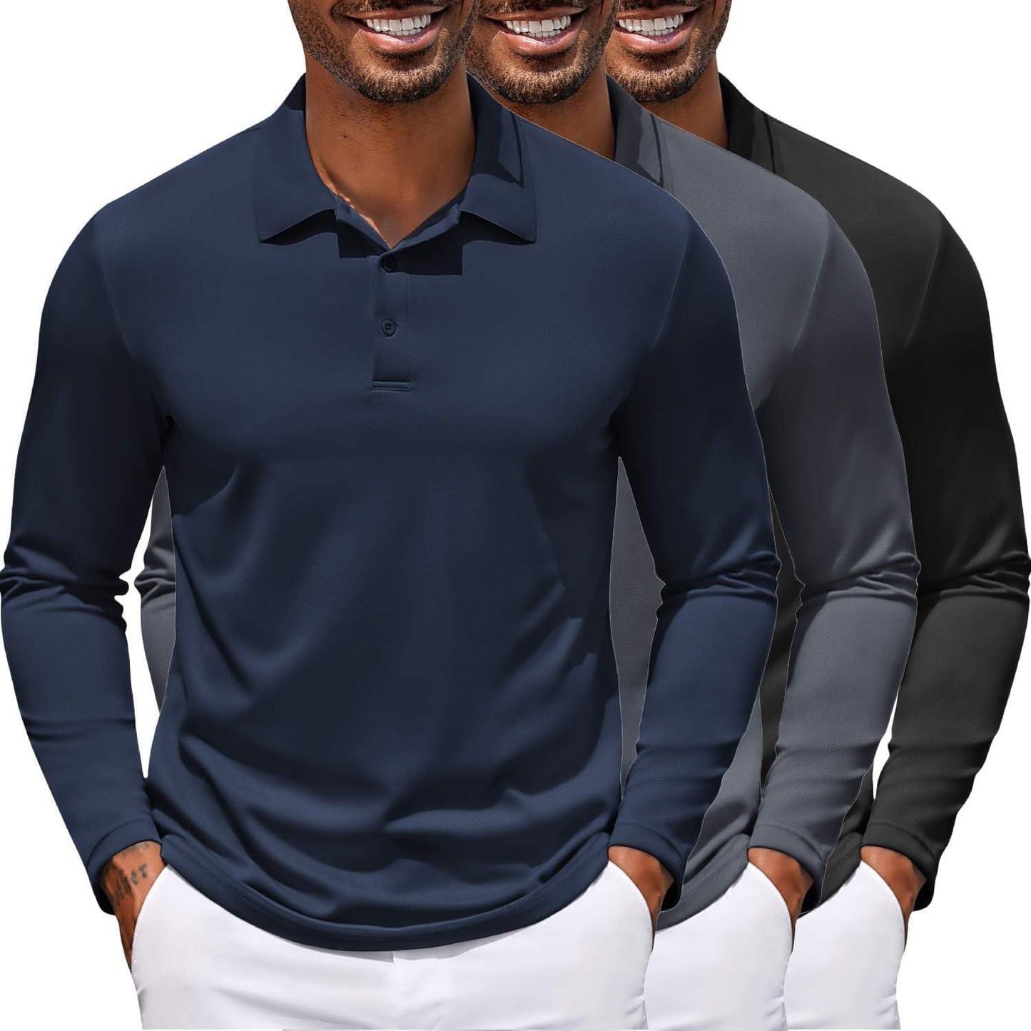 COOFANDY Men's Long Sleeve Polo Shirt for Golf and Work