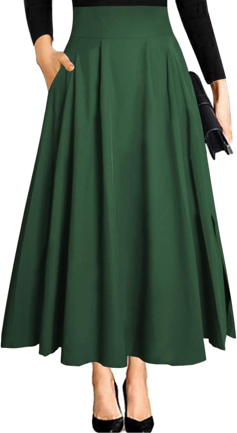RANPHEE Women's Ankle Length High Waist Flowy Maxi Skirt