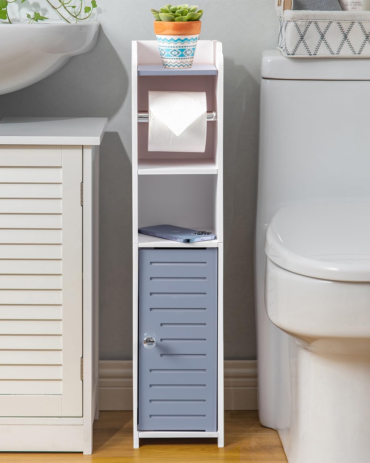 Toilet Paper Holder Stand for Small Bathroom Storage Solutions