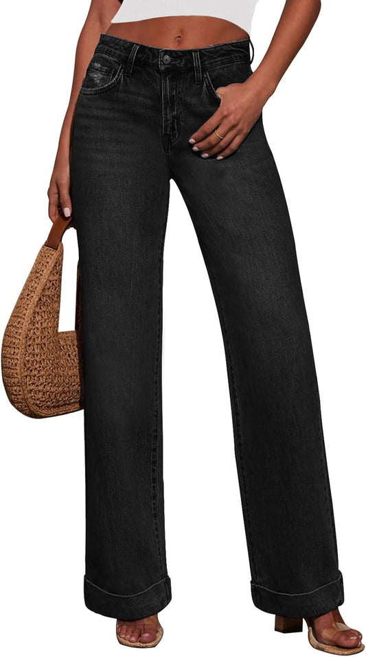 KUNMI Wide Leg Baggy High Waist Jeans for Women Trendy Style