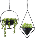 Metal Hanging Planters Set of 2 Black - Modern Geometric Plant Hangers