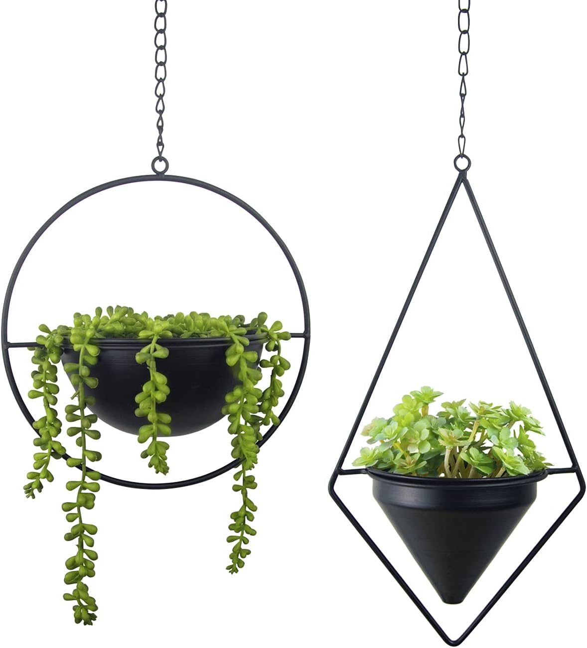 Metal Hanging Planters for Indoor Plants - Set of 2 Black Holders
