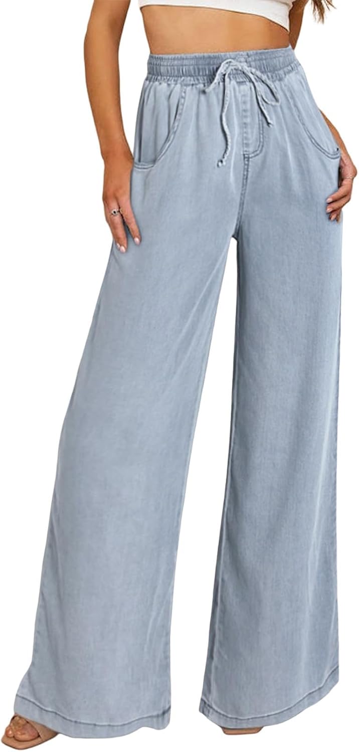 Sidefeel Women's Drawstring Wide Leg Jeans for Casual Style