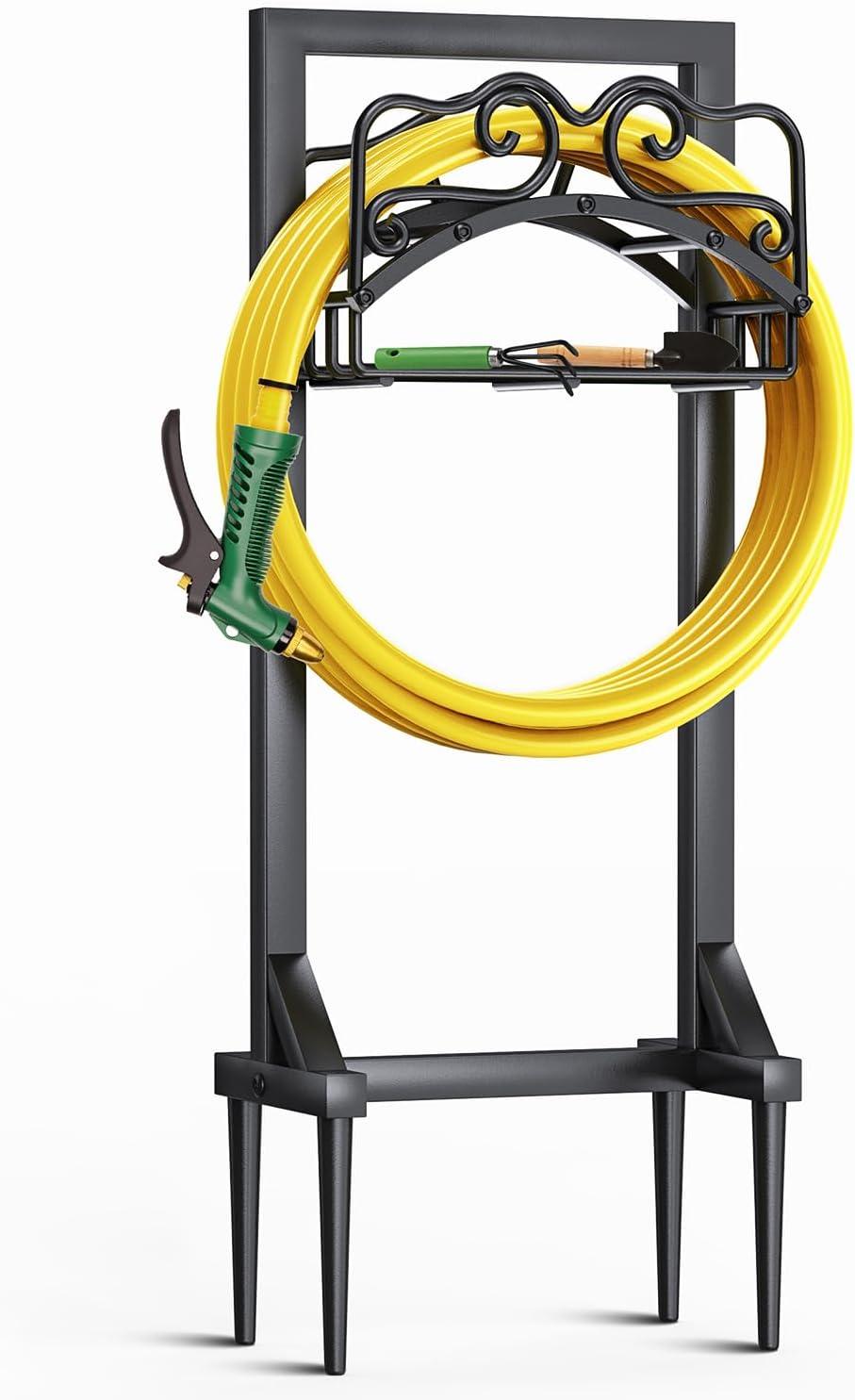 Heavy Duty Metal Garden Hose Holder with 4 Spikes for Stability