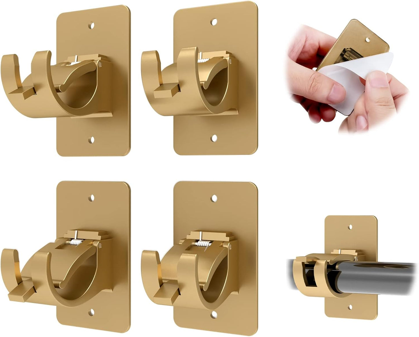 Gold Self-Adhesive Curtain Rod Brackets - No Drill, Adjustable