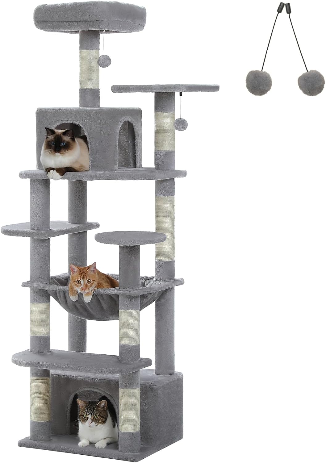 64.5-inch Cat Tree for Indoor Cats with Dual Condo Design