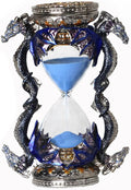 Retro Metal Dragon Hourglass Timer 15 Minutes - Gothic Blue Decor